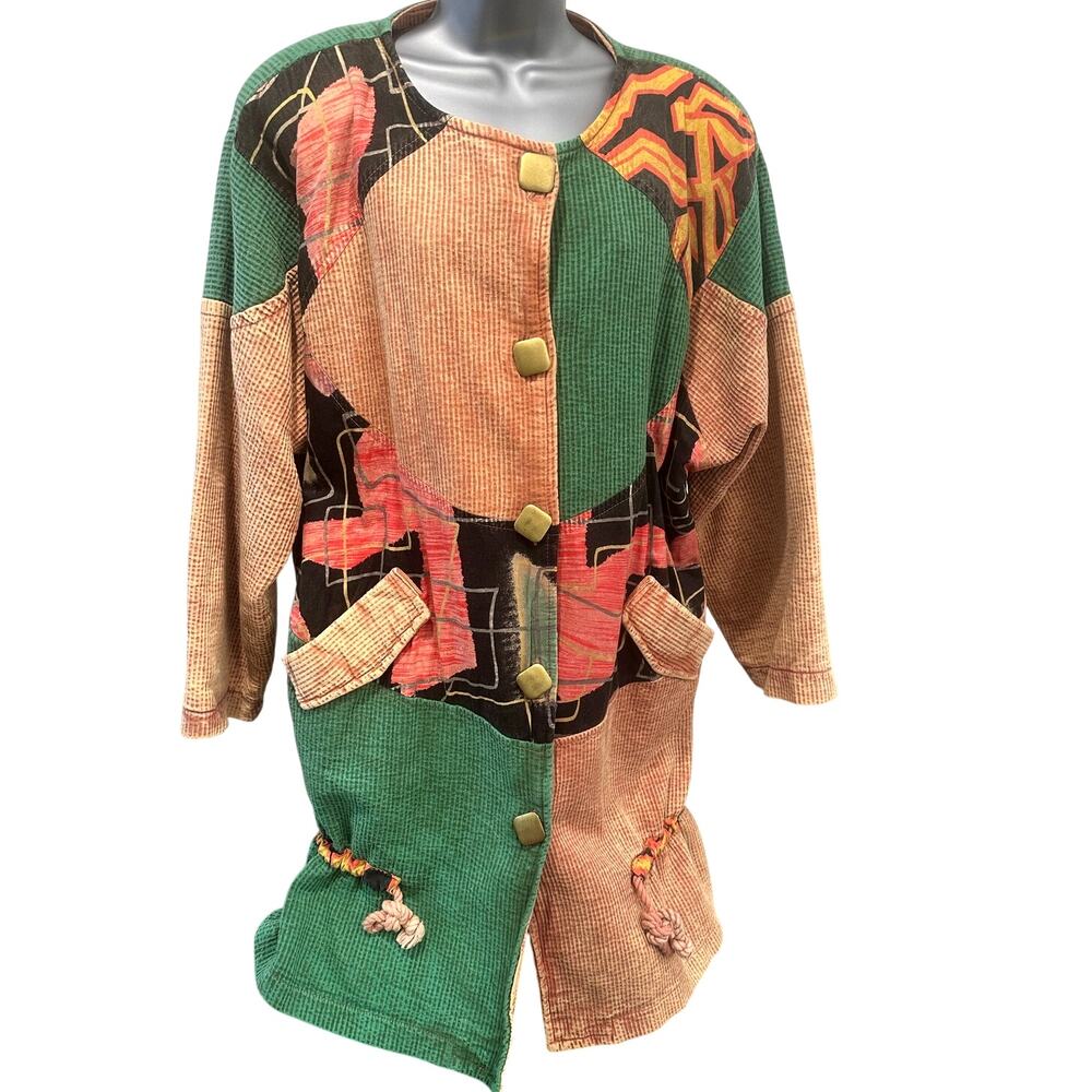 Asian inspired Oversized Vintage Retro 80s Textured Colorful Patchwork Jacket-L